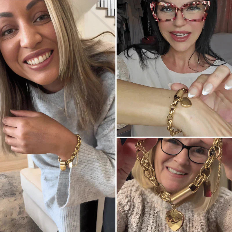 Elegantna zlatna čvrsta narukvica u obliku srca