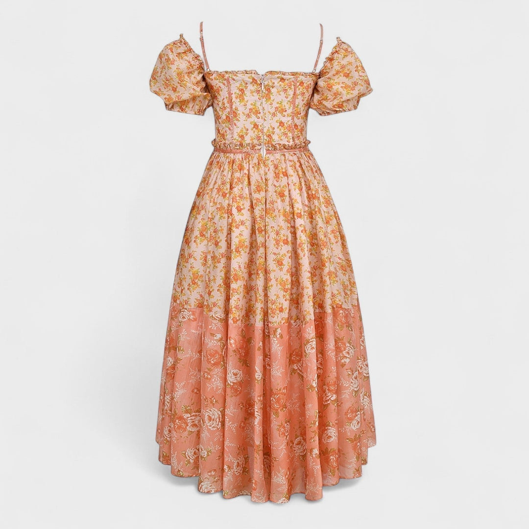 Valentina - Cvjetna haljina u koraljnoj boji