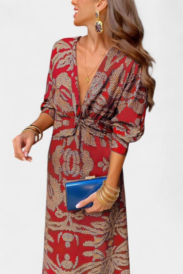 Ema Maxi Haljina s V Izrezom i Prednjim Čvorom