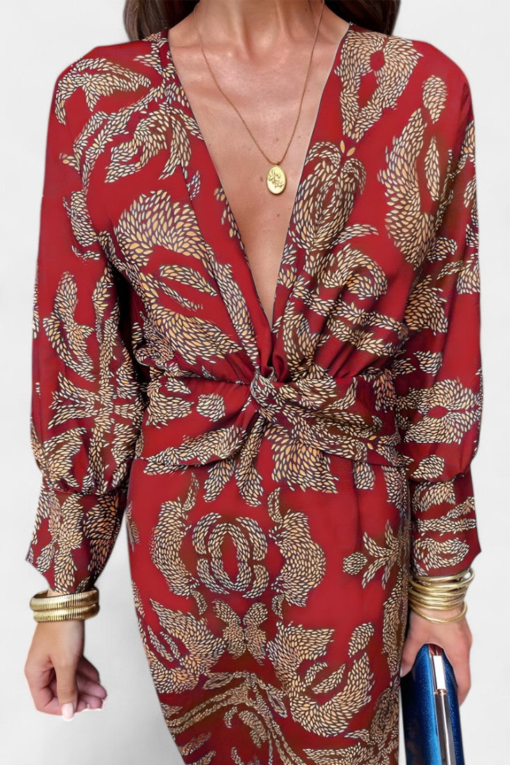 Ema Maxi Haljina s V Izrezom i Prednjim Čvorom