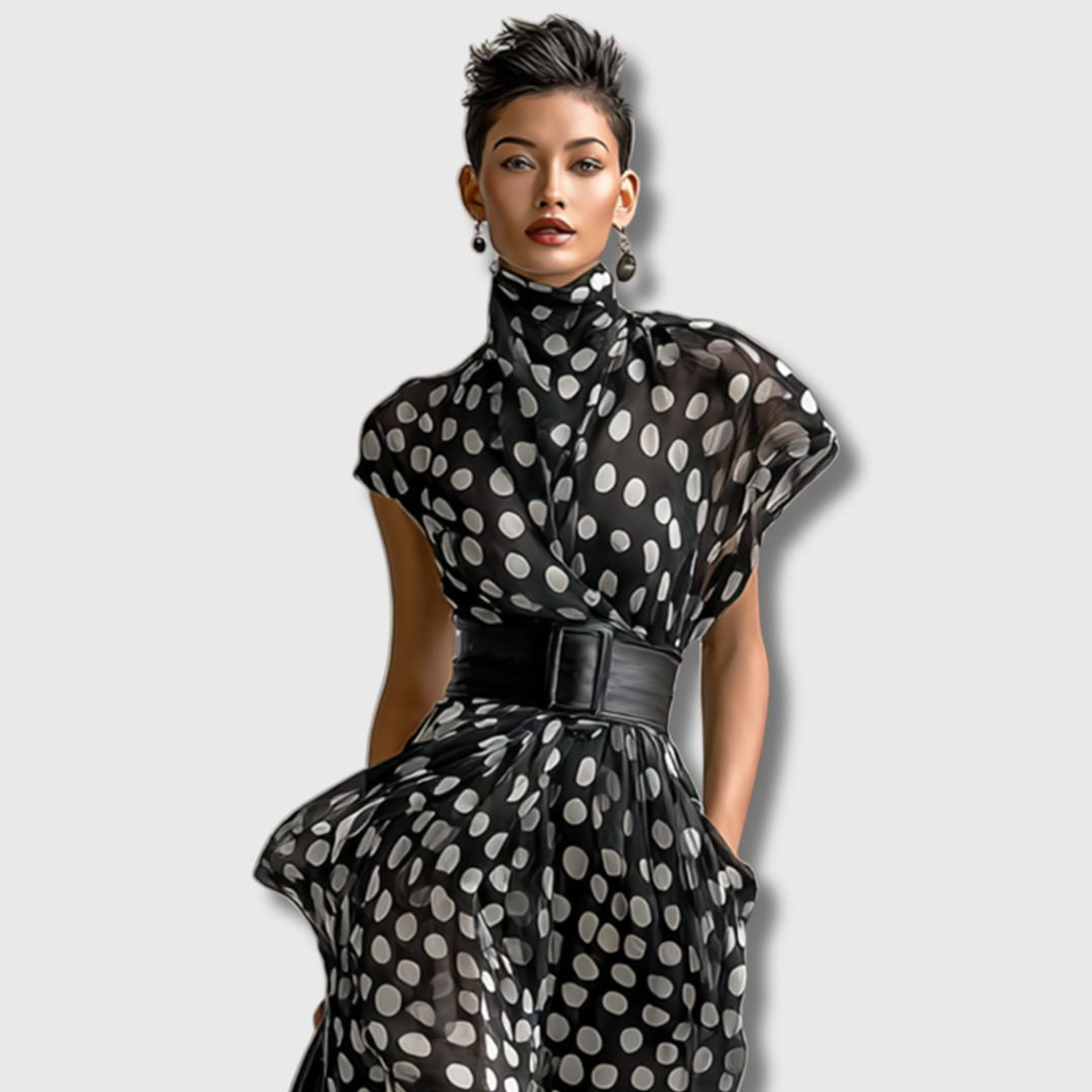 Andrea – Šifonska Maxi Haljina s Točkicama