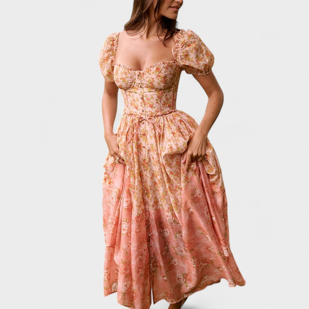Valentina - Cvjetna haljina u koraljnoj boji