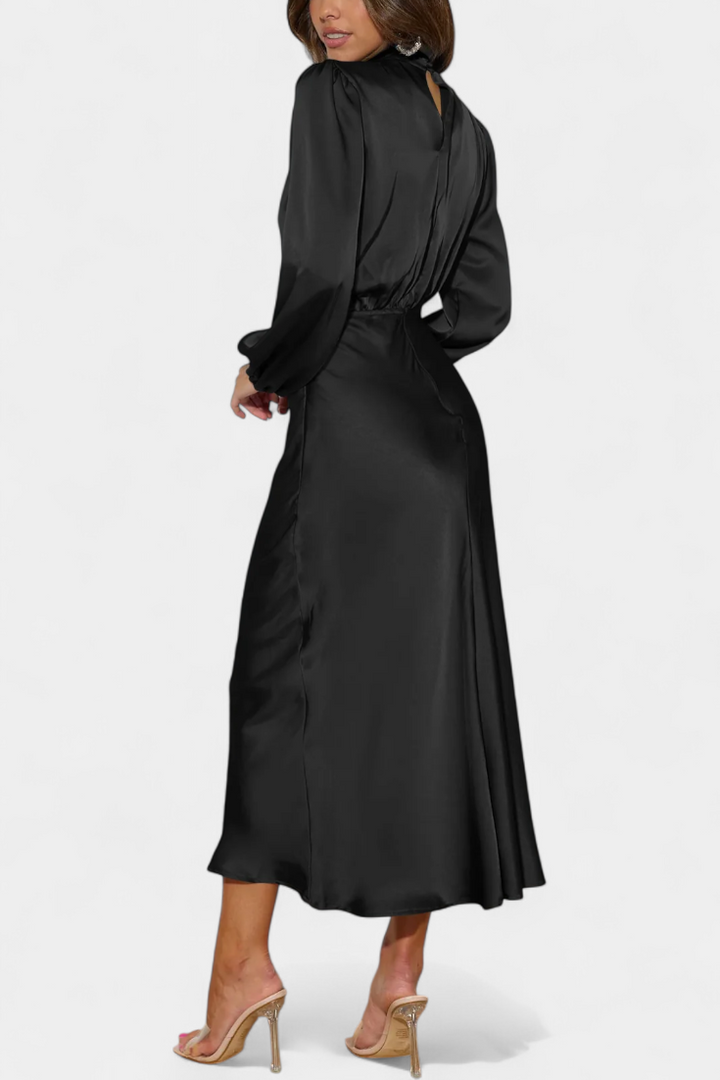 Marija Maxi Haljina s Visokim Ovratnikom i Cvjetnim Detaljima