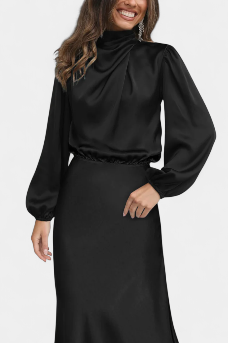 Marija Maxi Haljina s Visokim Ovratnikom i Cvjetnim Detaljima