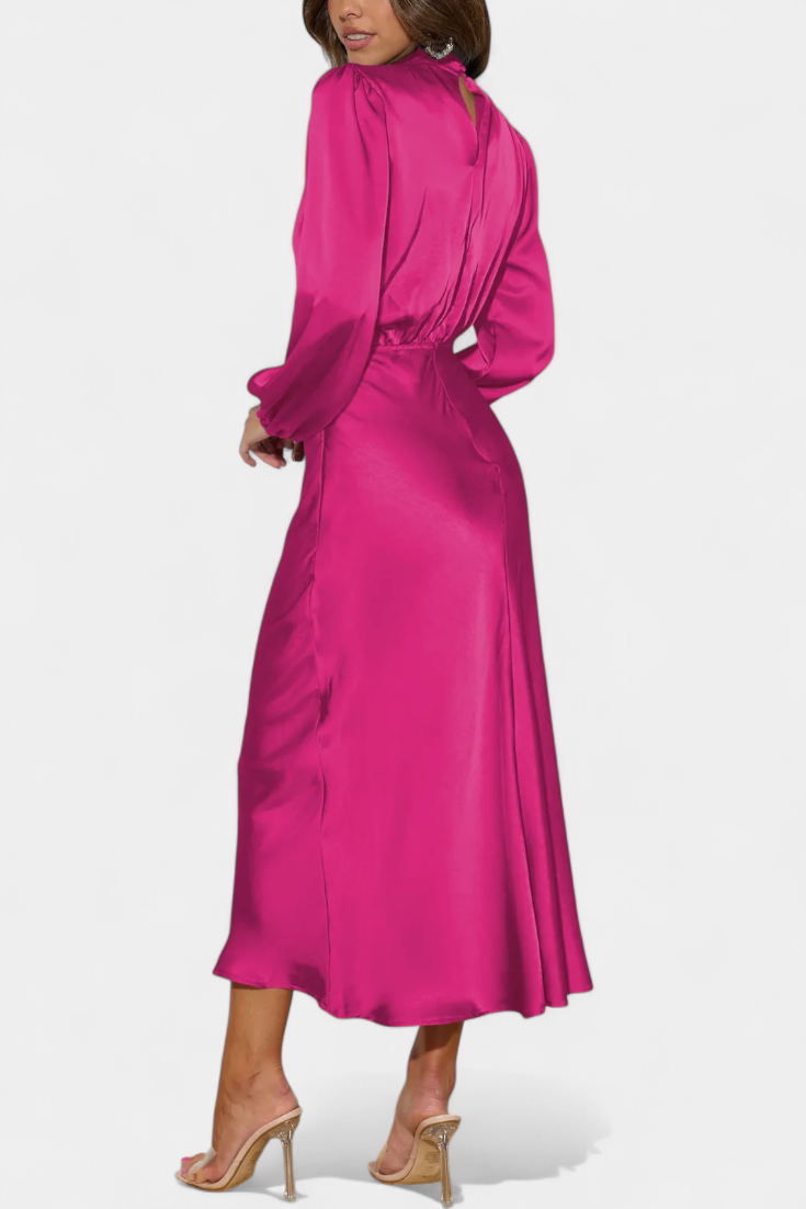 Marija Maxi Haljina s Visokim Ovratnikom i Cvjetnim Detaljima