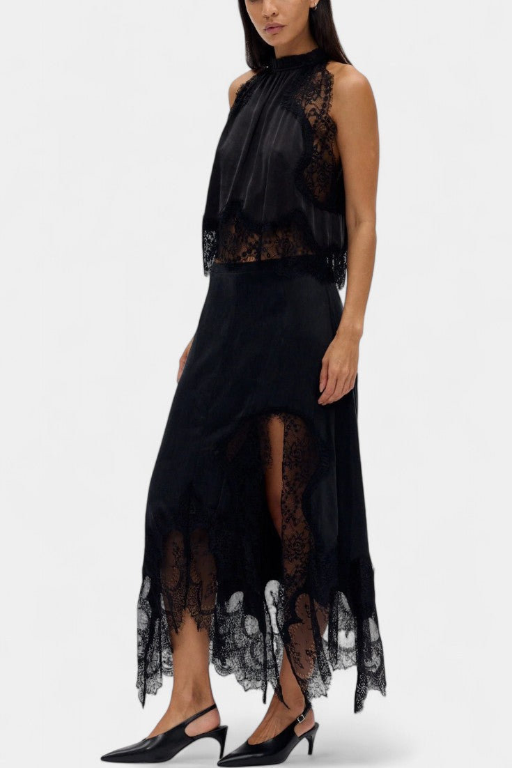 Nada Midi Suknja s Čipkastim Detaljima i Asimetričnom Porubom