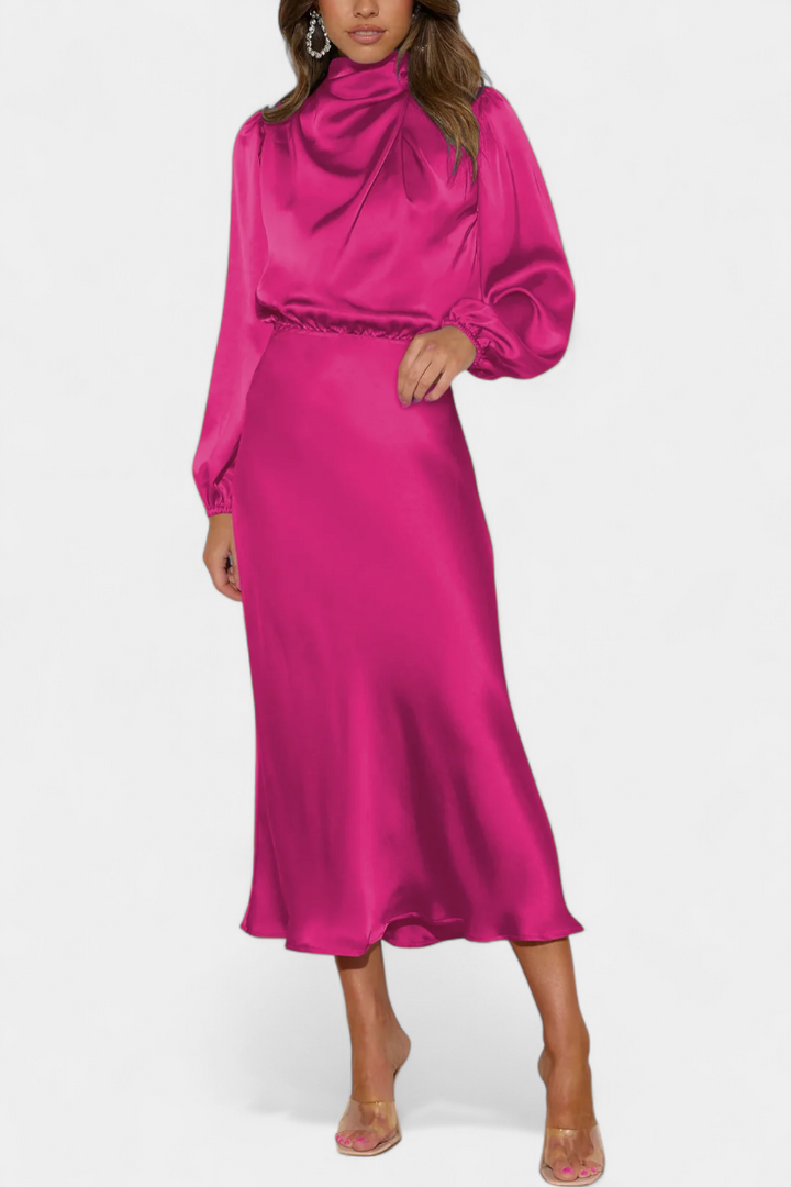 Marija Maxi Haljina s Visokim Ovratnikom i Cvjetnim Detaljima